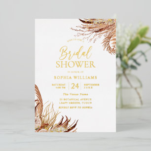 Moderne Boho Bloem Blad Boheemse Bruiloft Borrel Folie Uitnodiging