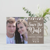 Moderne Boho Bloem Foto Save the Date Kaart (Staand voorkant)