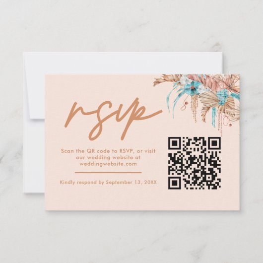Moderne Boho Bloem QR Code Huwelijks RSVP (Voorkant)