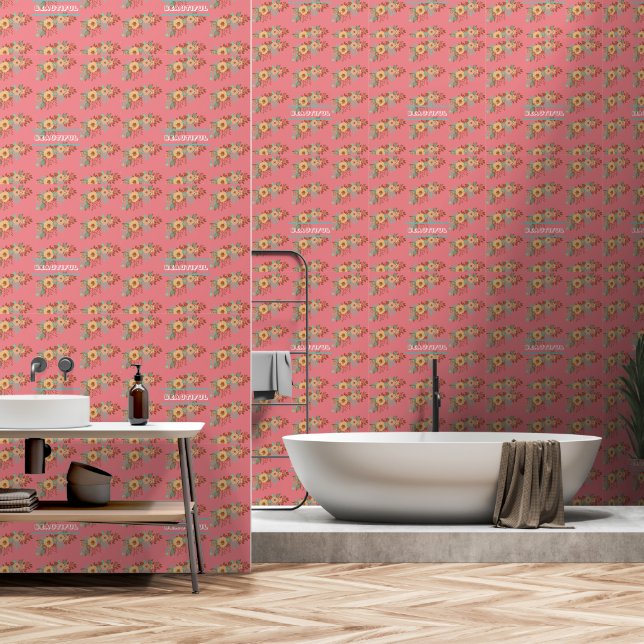 Moderne Boho Bloem Roze Behang (Badkamer)