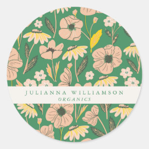 Moderne Boho Bloem Roze Groen Kleurrijk Zakelijk Ronde Sticker