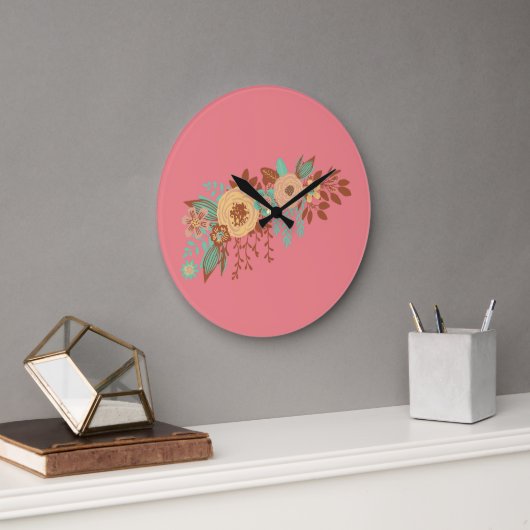 Moderne Boho Bloem Roze Grote Klok (Kantoor)