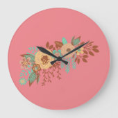 Moderne Boho Bloem Roze Grote Klok (Voorkant)