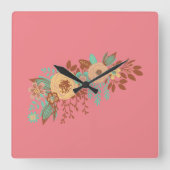 Moderne Boho Bloem Roze Vierkante Klok (Voorkant)