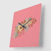 Moderne Boho Bloem Roze Vierkante Klok (Hoek)