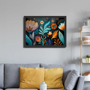 Moderne Boho Bloem Tapijt Poster