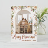 Moderne Boho Bloemboog Prettig Kerstfeest 1 Foto Kaart (Staand voorkant)