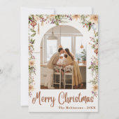 Moderne Boho Bloemboog Prettig Kerstmis 1 Foto Kaart (Voorkant)