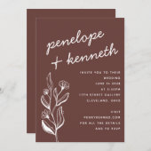 Moderne Boho Bloemen Aardige Herfst Bruine bruilof Kaart (Voorkant / Achterkant)