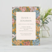 Moderne Boho Bloemen Gele Groene Aardse Bruiloft Kaart (Staand voorkant)