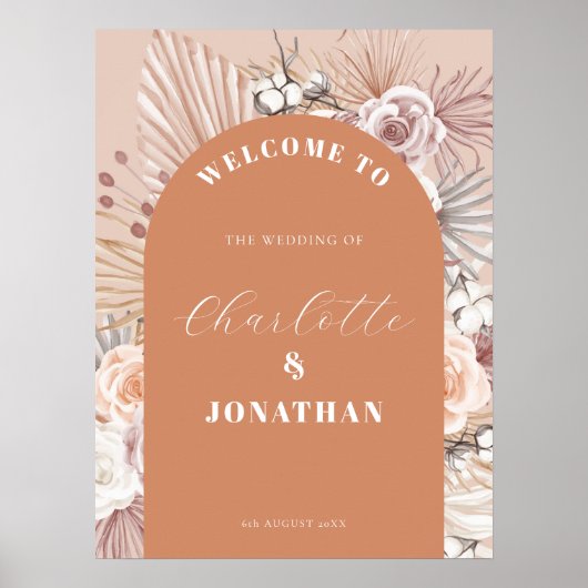 Moderne Boho Bloemen Herfst Bruiloft Welkomstborde Poster (Voorkant)