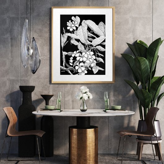 Moderne Boho Bloemen Inkt Schets Wall Art Print