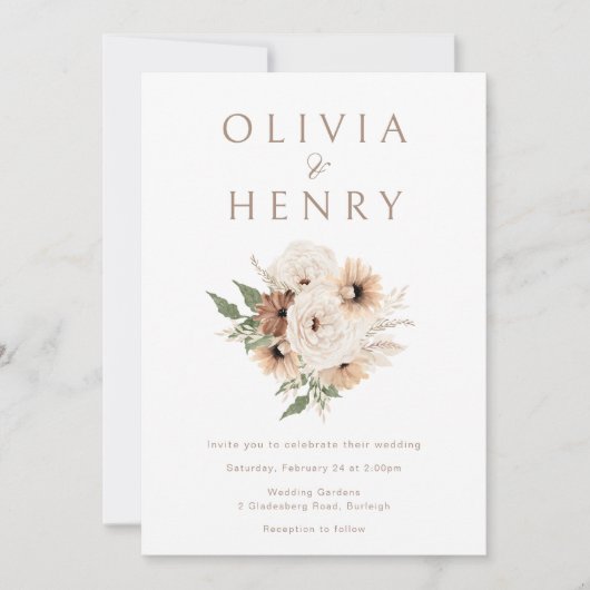 Moderne Boho Bloemen Minimale Bruiloft Kaart (Voorkant)