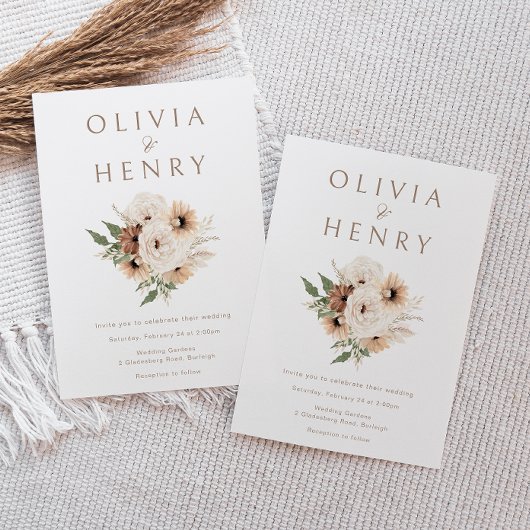 Moderne Boho Bloemen Minimale Bruiloft Kaart