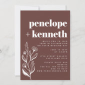 Moderne Boho Bloemen Minimalistische Bruine Huweli Kaart (Voorkant)