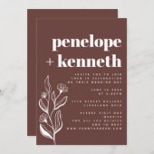 Moderne Boho Bloemen Minimalistische Bruine Huweli Kaart (Voorkant / Achterkant)