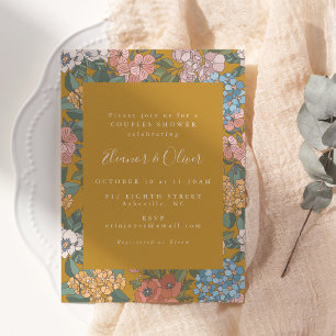 Moderne Boho Bloemen Mosterdgeel Koppel Shower Kaart