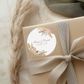 Moderne Boho Bloemen Pampas Grass Bruiloft Ronde Sticker