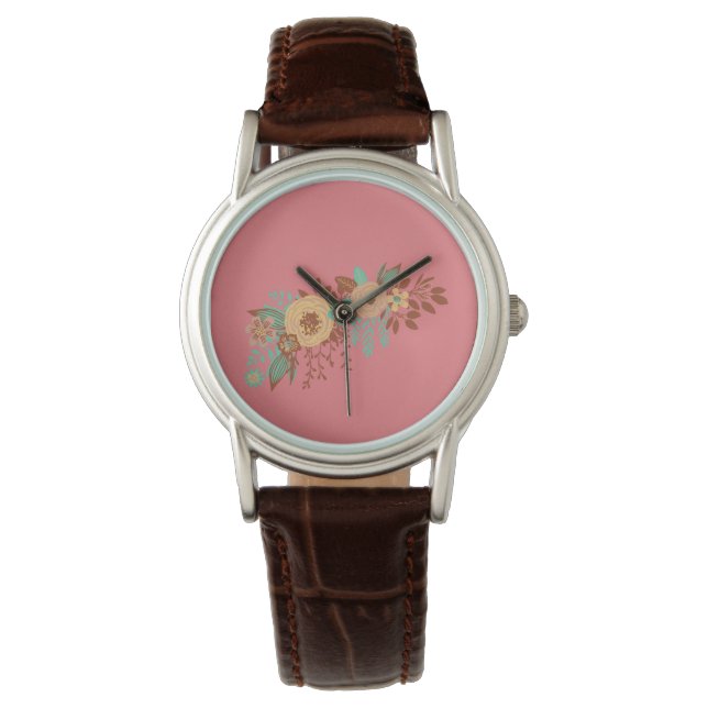Moderne Boho Bloemen Roze Vrouwen Horloge (Voorkant)