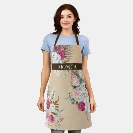 Moderne Boho Bloemen Schort (Gedragen)