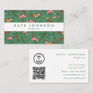 Moderne Boho Bloemen Vogels Roze Groen Kleurig Visitekaartje