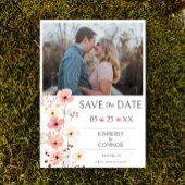 Moderne Boho Bloemenfoto Save the Date | Wit