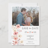Moderne Boho Bloemenfoto Save the Date | Wit (Voorkant)