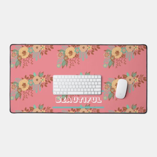 Moderne Boho Bloemenroze Bureaumat (Keyboard & Muis)