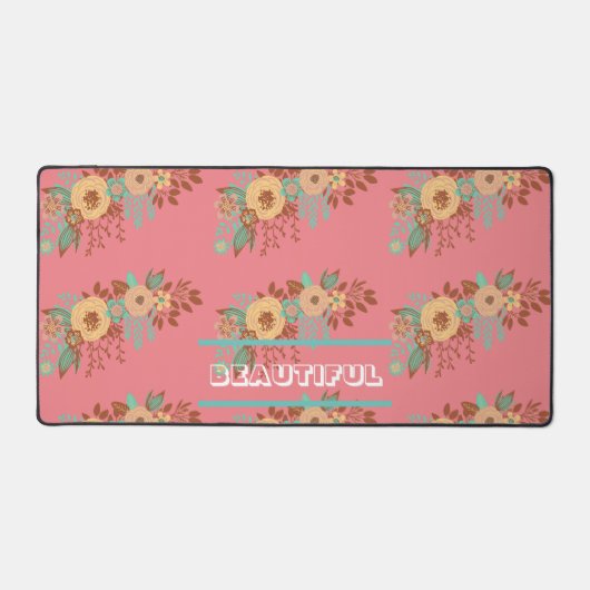 Moderne Boho Bloemenroze Bureaumat (Voorkant)