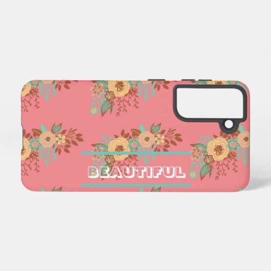 Moderne Boho Bloemenroze Samsung Galaxy Hoesje (Achterkant horizontaal)