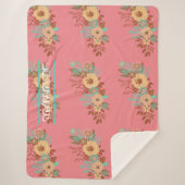 Moderne Boho Bloemenroze Sherpa Deken (Voorkant)