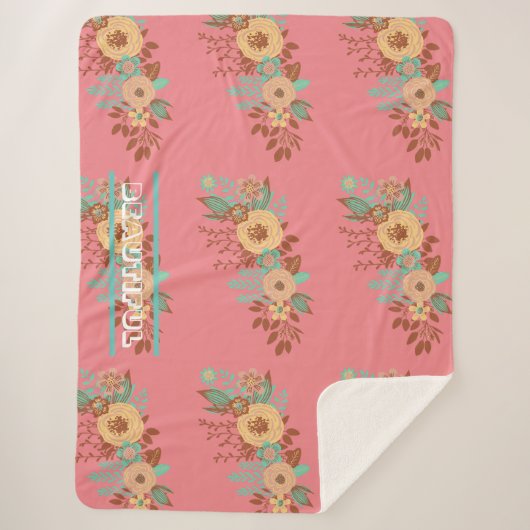 Moderne Boho Bloemenroze Sherpa Deken (Voorkant)