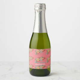 Moderne Boho Bloemenroze Sparkling Wijnetiket