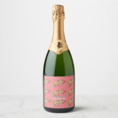 Moderne Boho Bloemenroze Sparkling Wijnetiket (Voorkant)