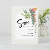 Moderne Boho Bloemige Botanische Succulente Huweli Save The Date (Staand voorkant)