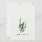 Moderne Boho Bloemige Botanische Succulente Huweli Save The Date (Achterkant)