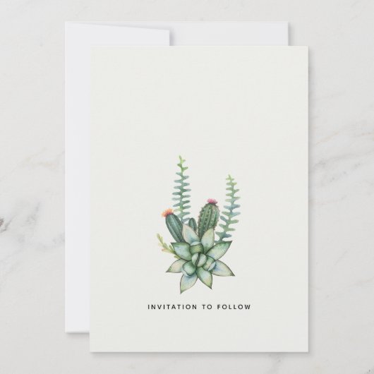 Moderne Boho Bloemige Botanische Vetplanten Bruilo Save The Date (Achterkant)