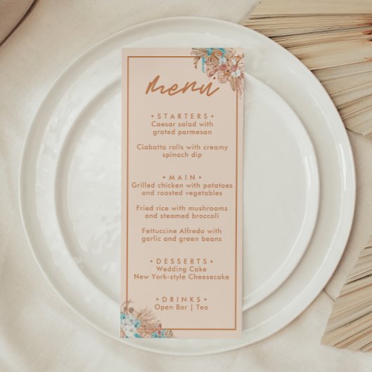 Moderne Boho Bloemige Bruiloft Menu