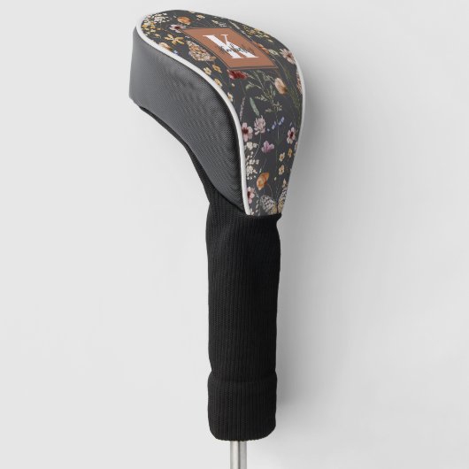 Moderne Boho Bloemige Monogram Naam Golfheadcover (Schuin)