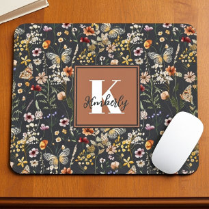Moderne Boho Bloemige Monogram Naam Muismat