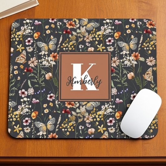 Moderne Boho Bloemige Monogram Naam Muismat