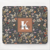 Moderne Boho Bloemige Monogram Naam Muismat (Voorkant)