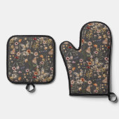 Moderne Boho Bloemige Monogram Naam Ovenwant & Pannenlap Set (Voorkant)