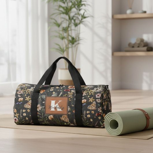 Moderne Boho Bloemige Monogram Naam Plunjezak