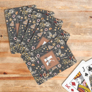 Moderne Boho Bloemige Monogramnaam Pokerkaarten