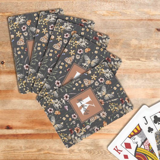 Moderne Boho Bloemige Monogramnaam Pokerkaarten