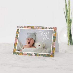 Moderne Boho Bloemige Nieuwe Geboorte Foto Baby Sh Bedankkaart
