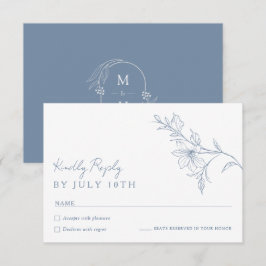 Moderne Boho Bloemige Stofblauwe Trouw RSVP Kaart