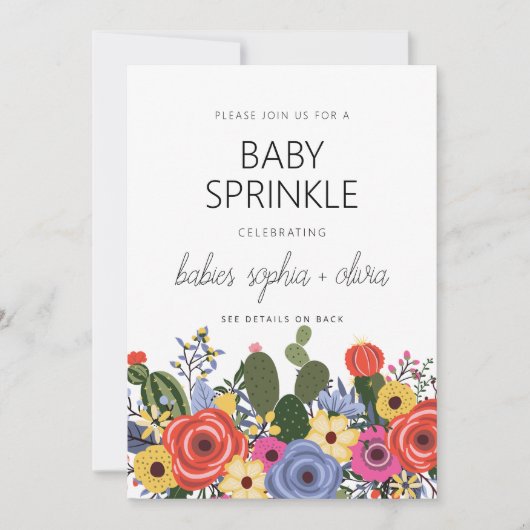 Moderne Boho Bloemige Tweeling Baby Sprinkle Uitno Kaart (Voorkant)