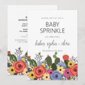 Moderne Boho Bloemige Tweeling Baby Sprinkle Uitno Kaart (Voorkant / Achterkant)